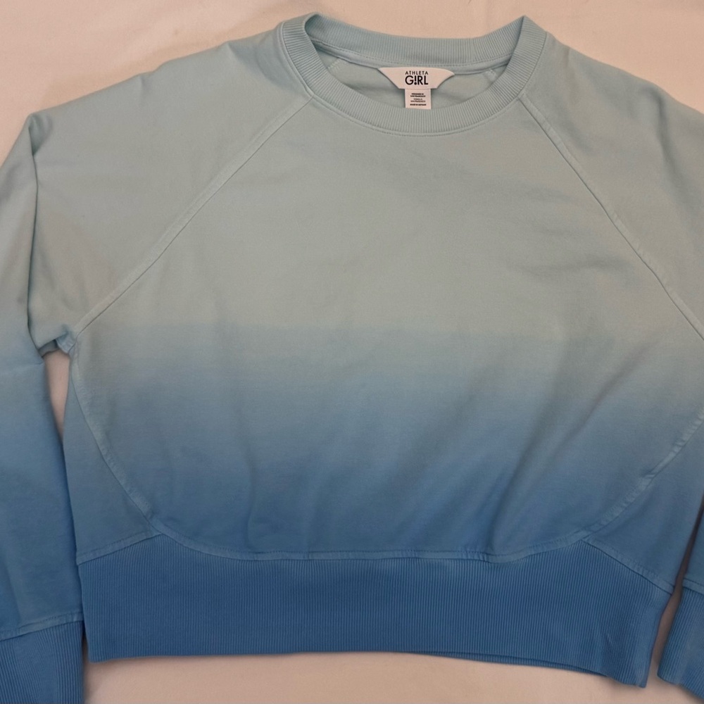 Athleta Girl Crewneck Crop Sweatshirt Blue Fade Tie Dye XL